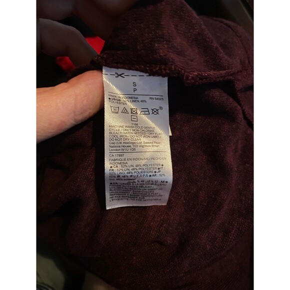 GAP Factory Linen Blend Longsleeve T-shirt Size S Heathered Burgundy Oversized - Picture 5 of 6